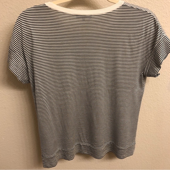 Loro Piana Crewneck Short Sleeve Silk Tee, Grey Cream Stripe, Size Small - Picture 3 of 11